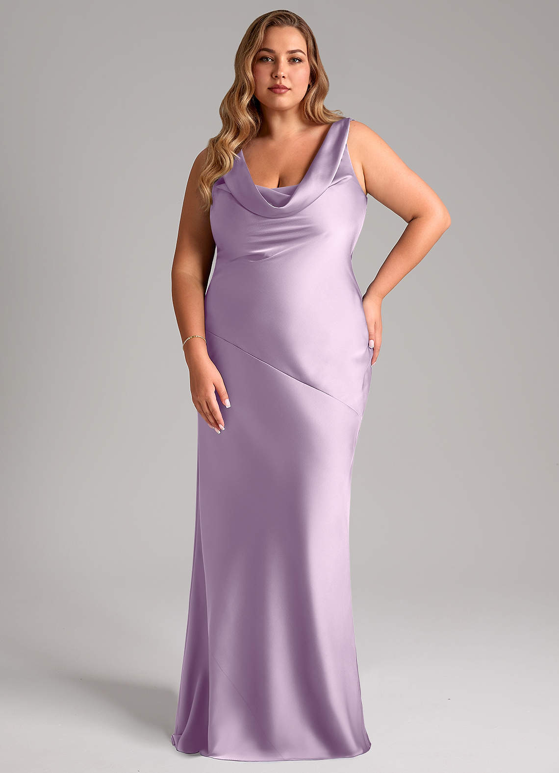 Azazie Rylina Bridesmaid Dresses Frosted Lilac Mermaid Stretch Satin Dress image1