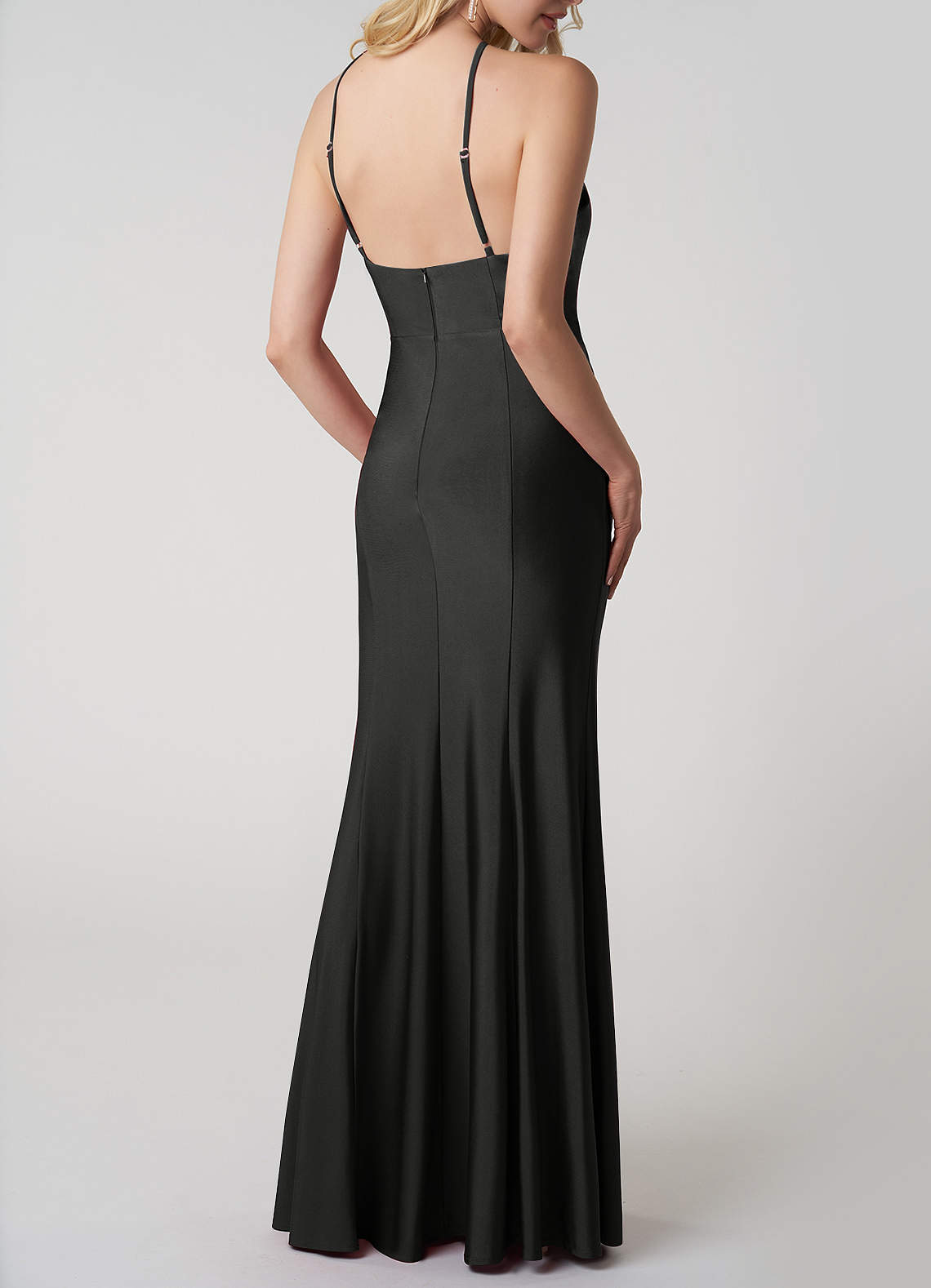 Black Black Halter Satin Open Back Maxi Dress Dresses | Azazie