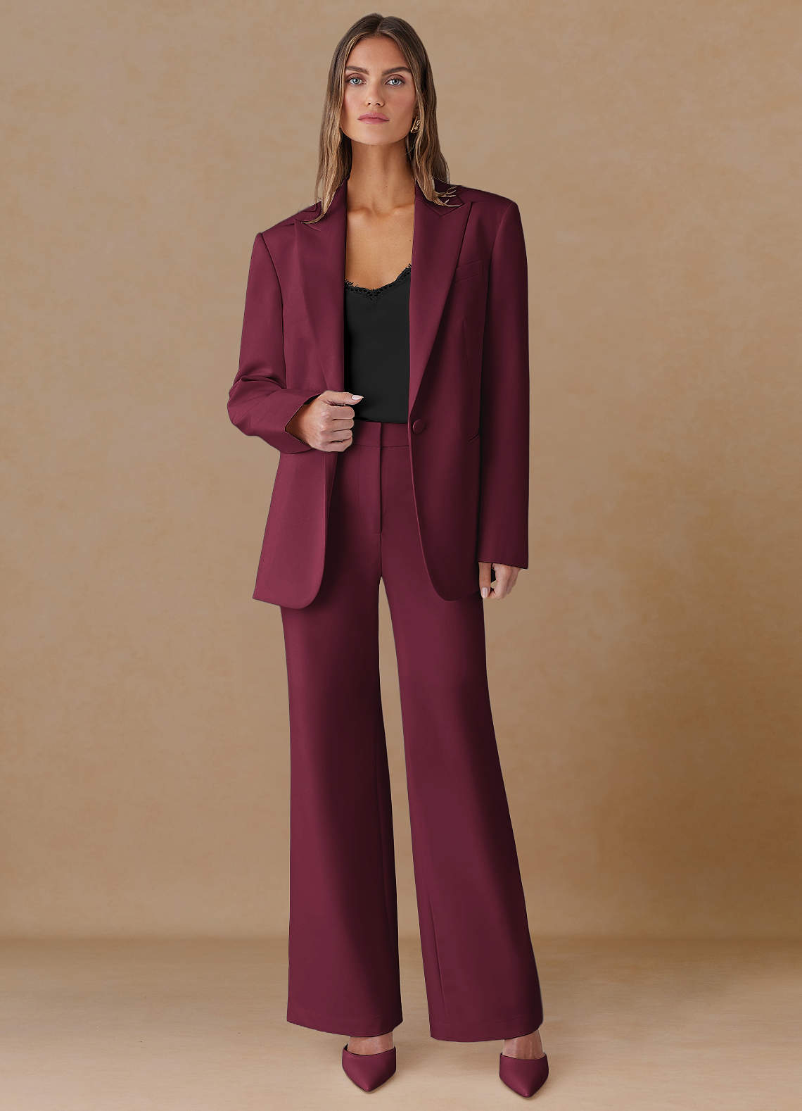 front Marina Borgoña Pantalones rectos de tejido refinado