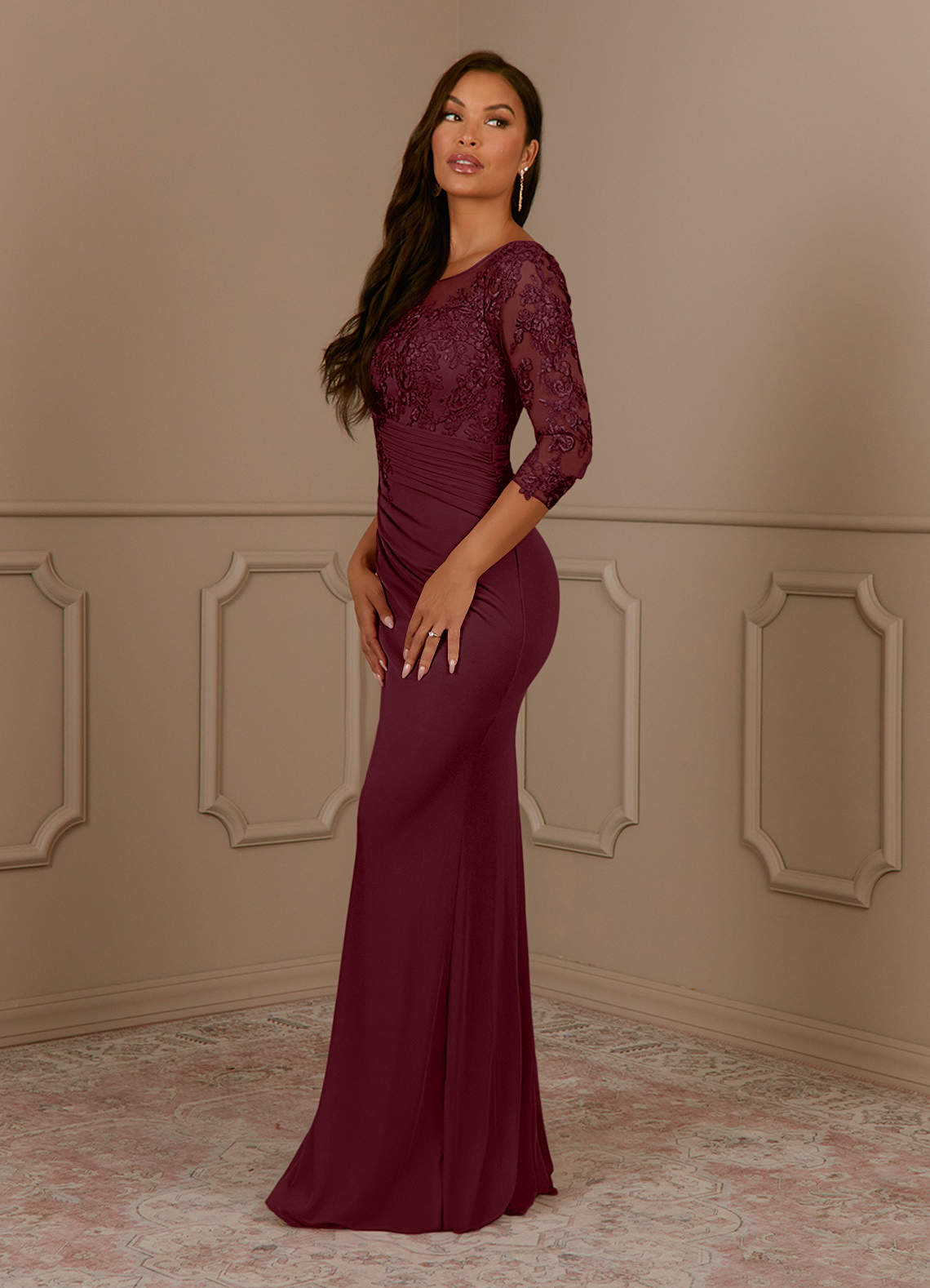 Azazie Fatemah Mother of the Bride Dresses Cabernet Mermaid Scoop Lace Lace Dress image1