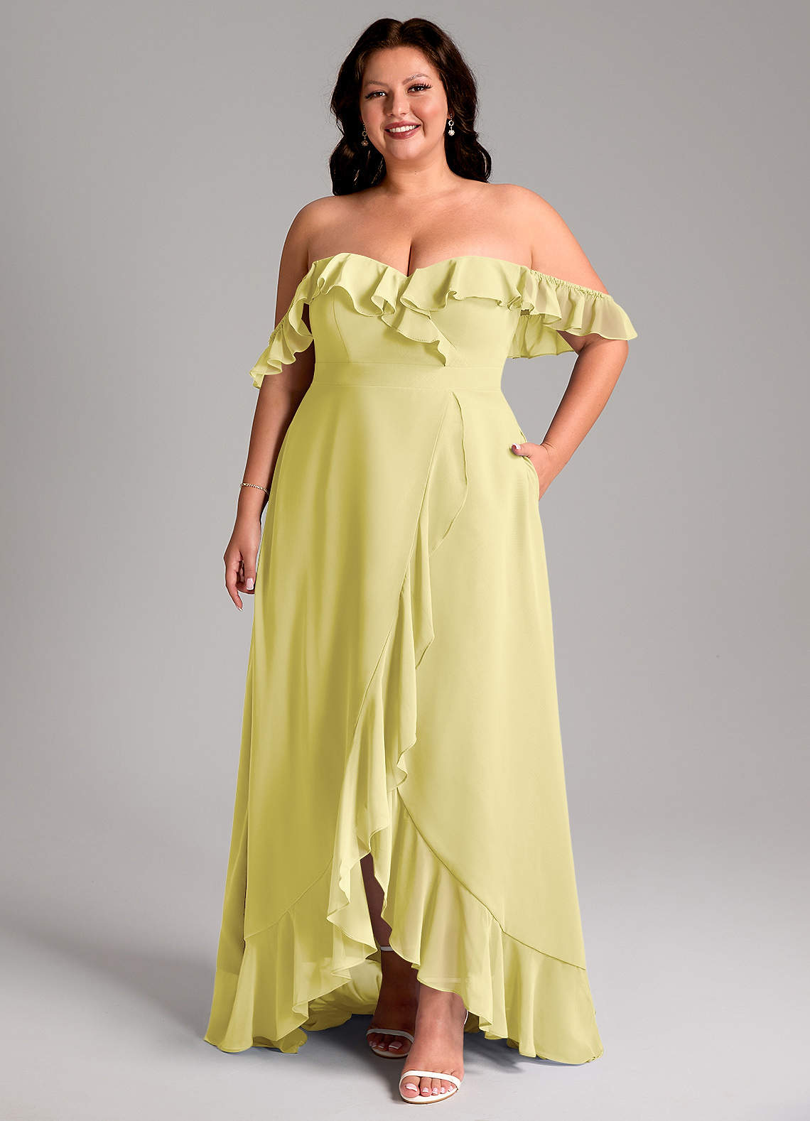 Azazie Lyra Brautjungfernkleider Wandelbar A-Linie Cabrio Chiffon Kleid Zitronensorbet image1