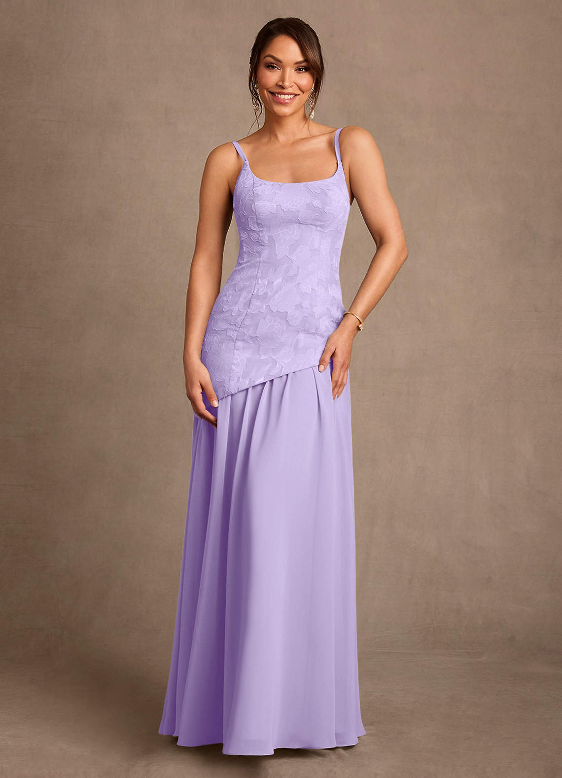 Azazie Flossie vestidos de madre de la novia Vestido de Lila de Gasa de Corte en A con Plisado image3