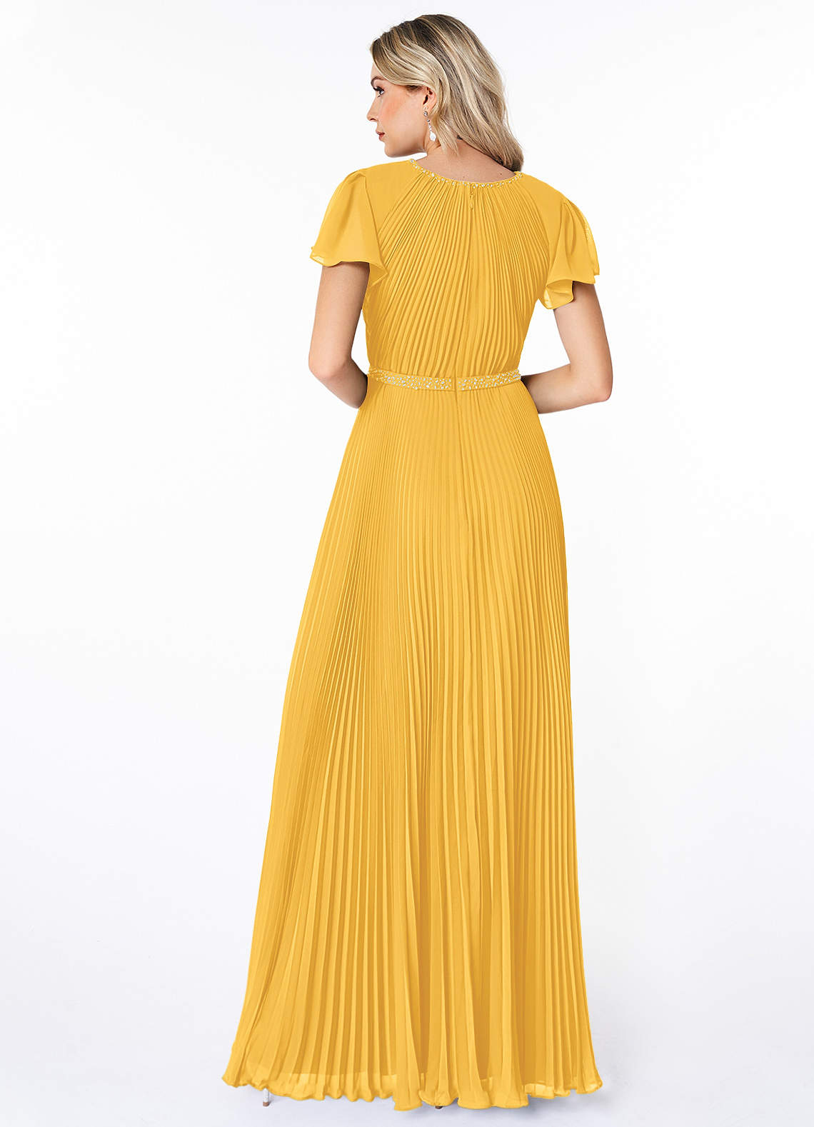 Azazie Kara Modest Bridesmaid Dresses A-Line Pleated Chiffon Floor-Length Dress image1