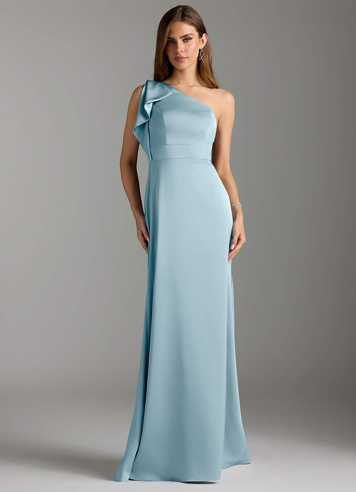 Azazie Rinna Bridesmaid Dresses Moody Blue Mermaid Ruched Stretch Satin Dress image1