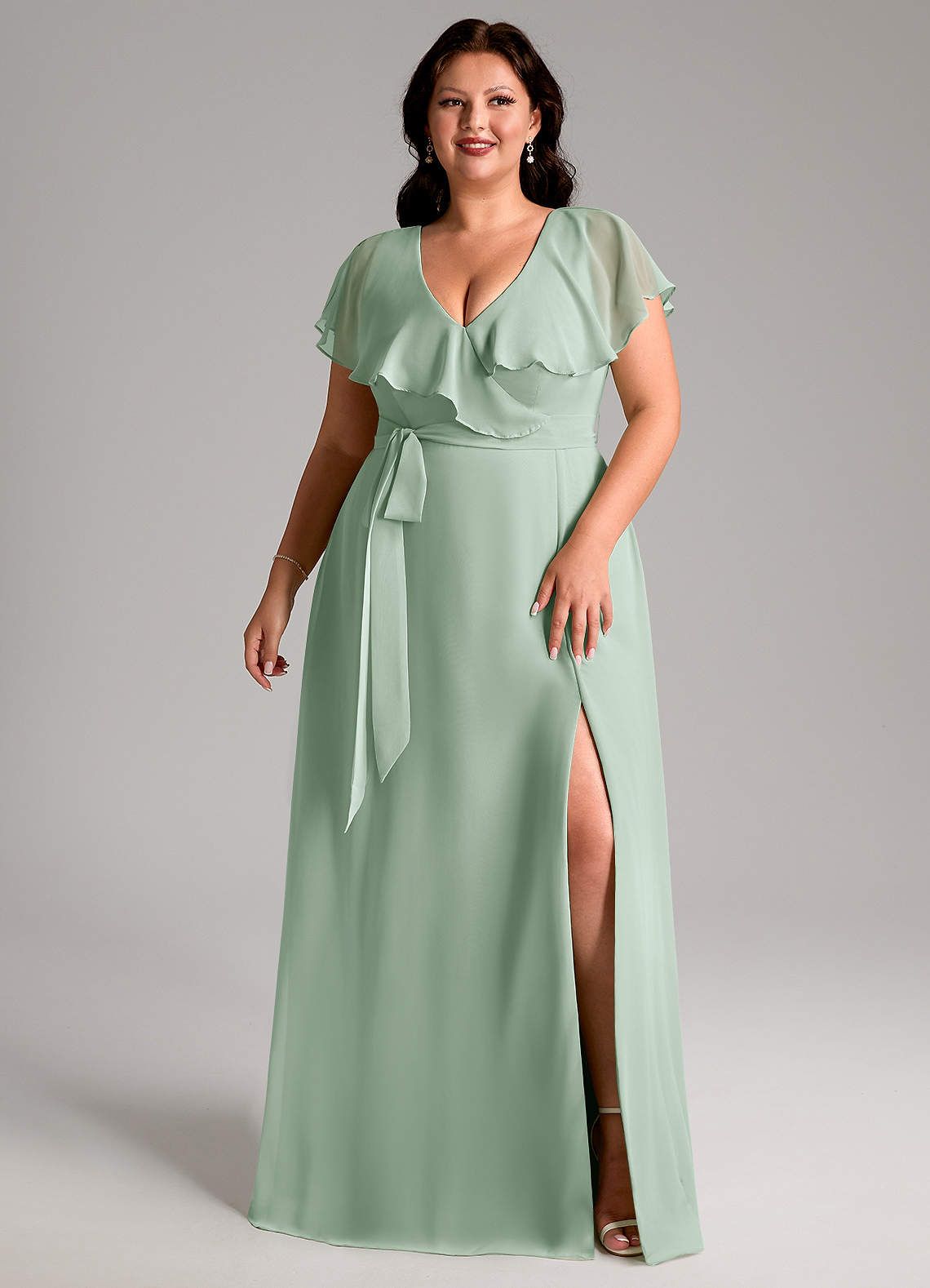 Azazie Lainey Bridesmaid Dresses Agave A-Line with Pockets Chiffon Dress image9
