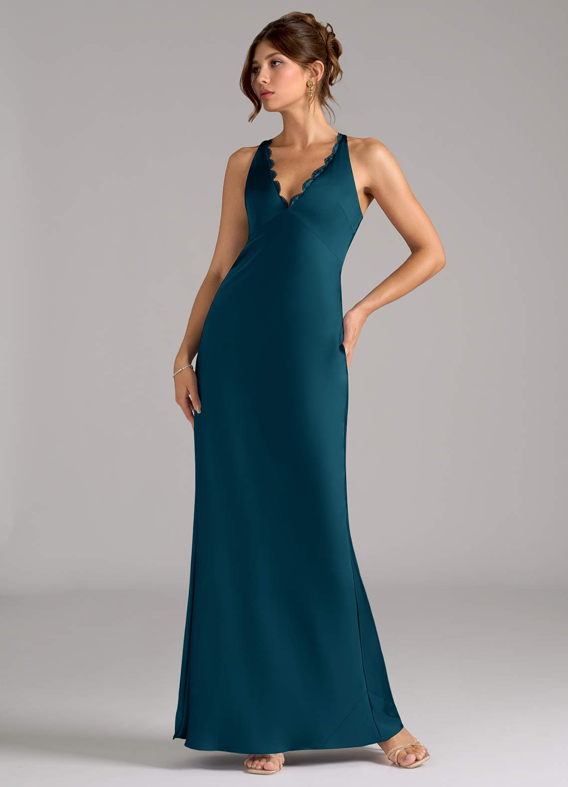 Azazie Tianna Bridesmaid Dresses Ink Blue A-Line Stretch Satin Dress image1