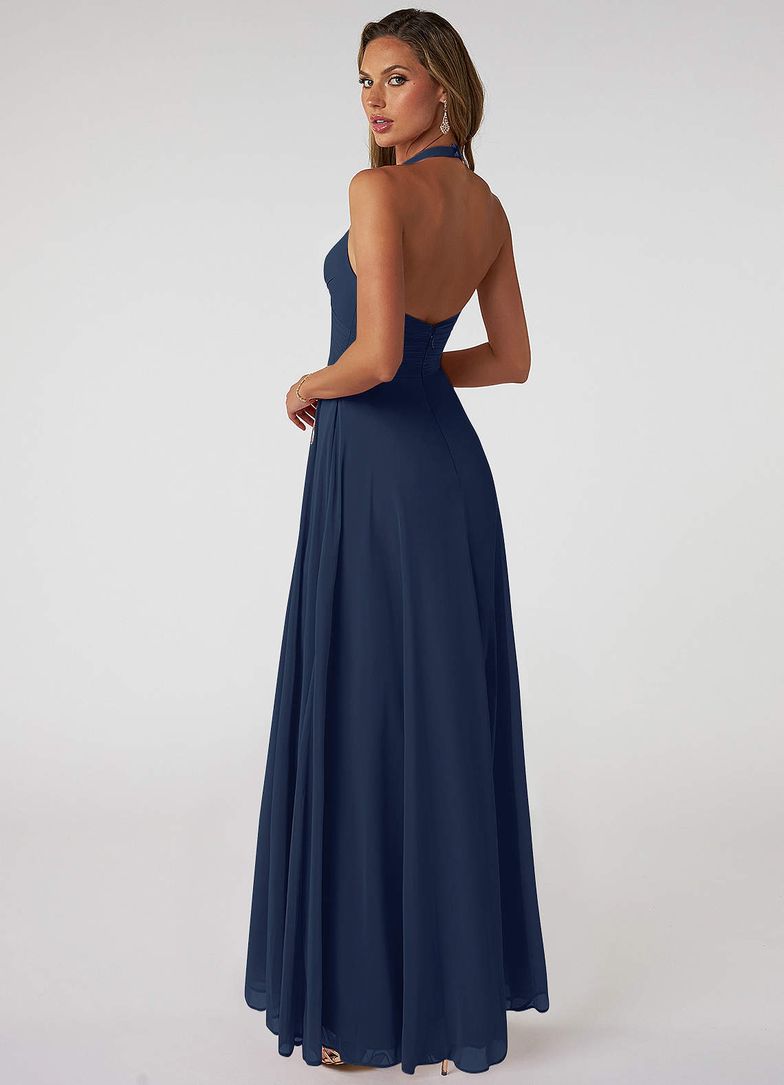 Navy pleated bridesmaid dress best sale