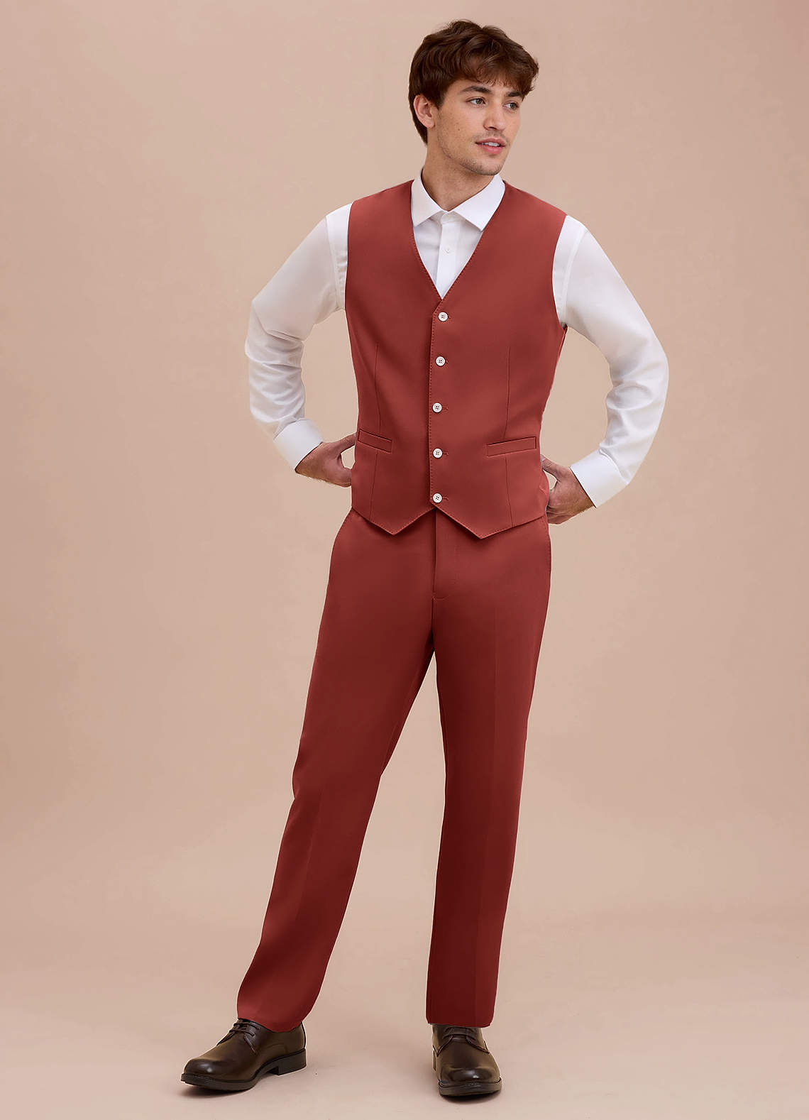 front Ethan Terracotta Refined Weave Suit Vest