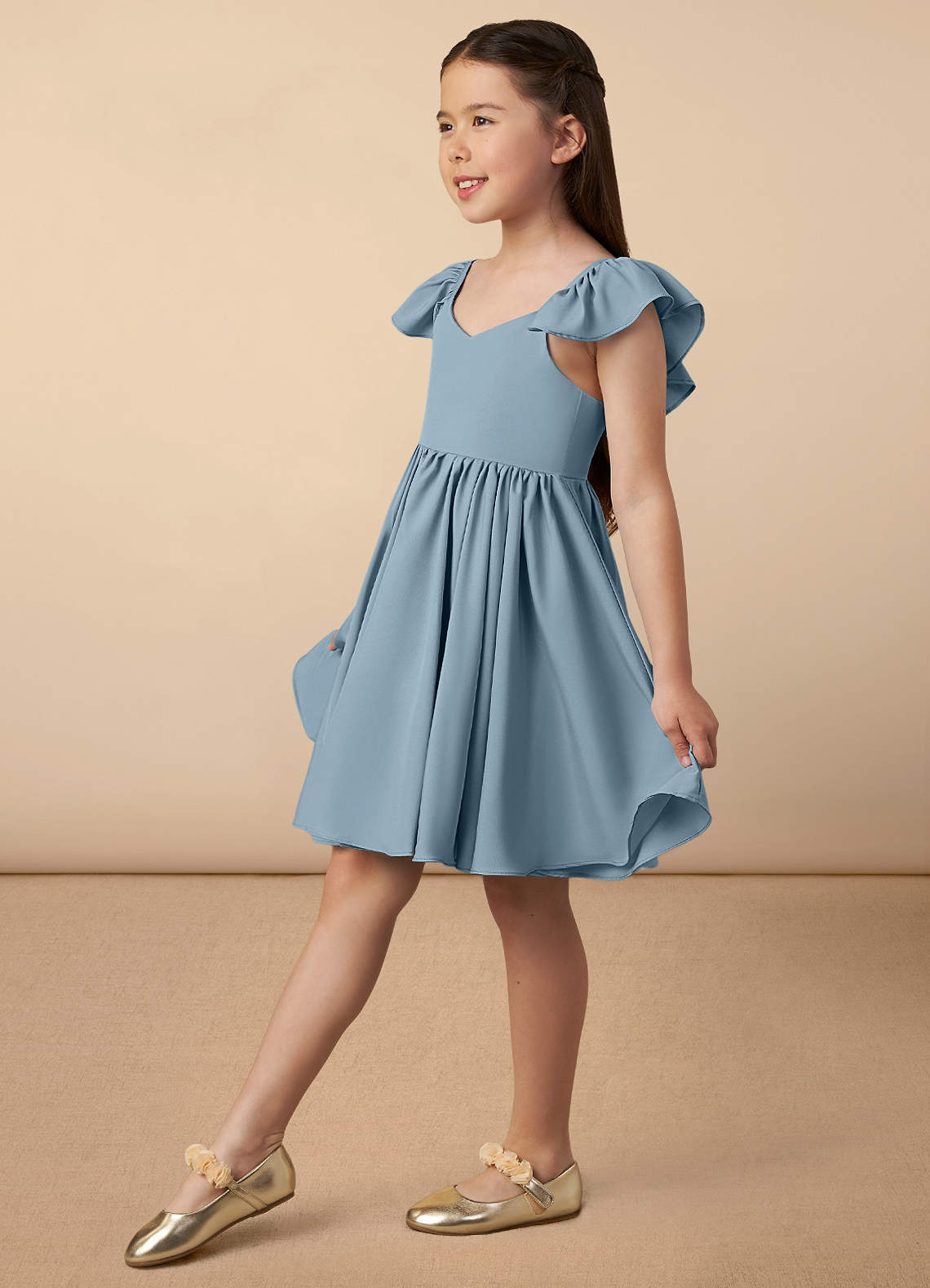 Dusty Blue Azazie Roza Dusty Blue A-Line Stretch Satin Dress | Azazie