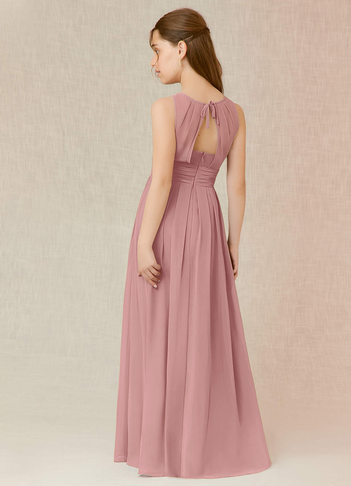 Azazie Bibiane Junior Dusty Rose A-Line Pleated Chiffon Dress image4