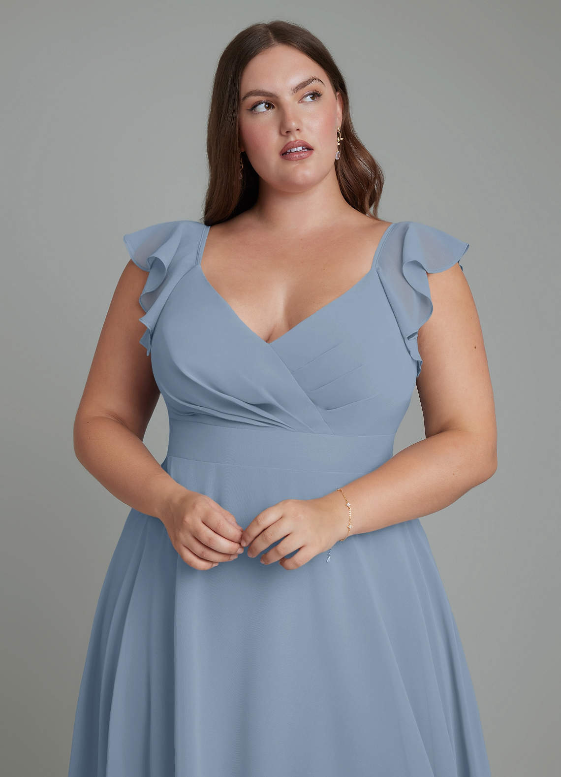 Azazie Leilani Bridesmaid Dresses Dusty Blue A-Line Pleated Chiffon Dress image10