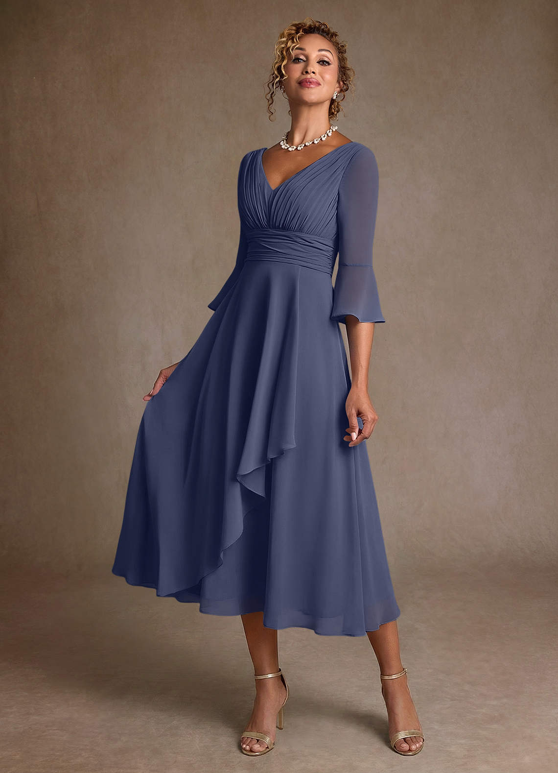 Azazie Aerynne Vestidos para mãe da noiva Vestido Tormentoso de Chiffon de Linha A com Plissado image2