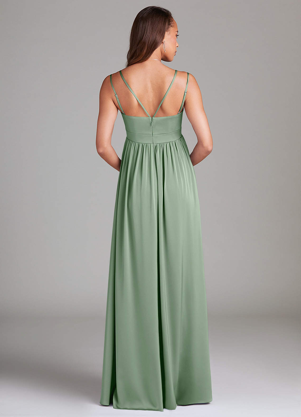 Azazie Emree Robes de demoiselle d'honneur de maternité Robe Trapèze avec poches Longueur ras du sol Satin extensible image1