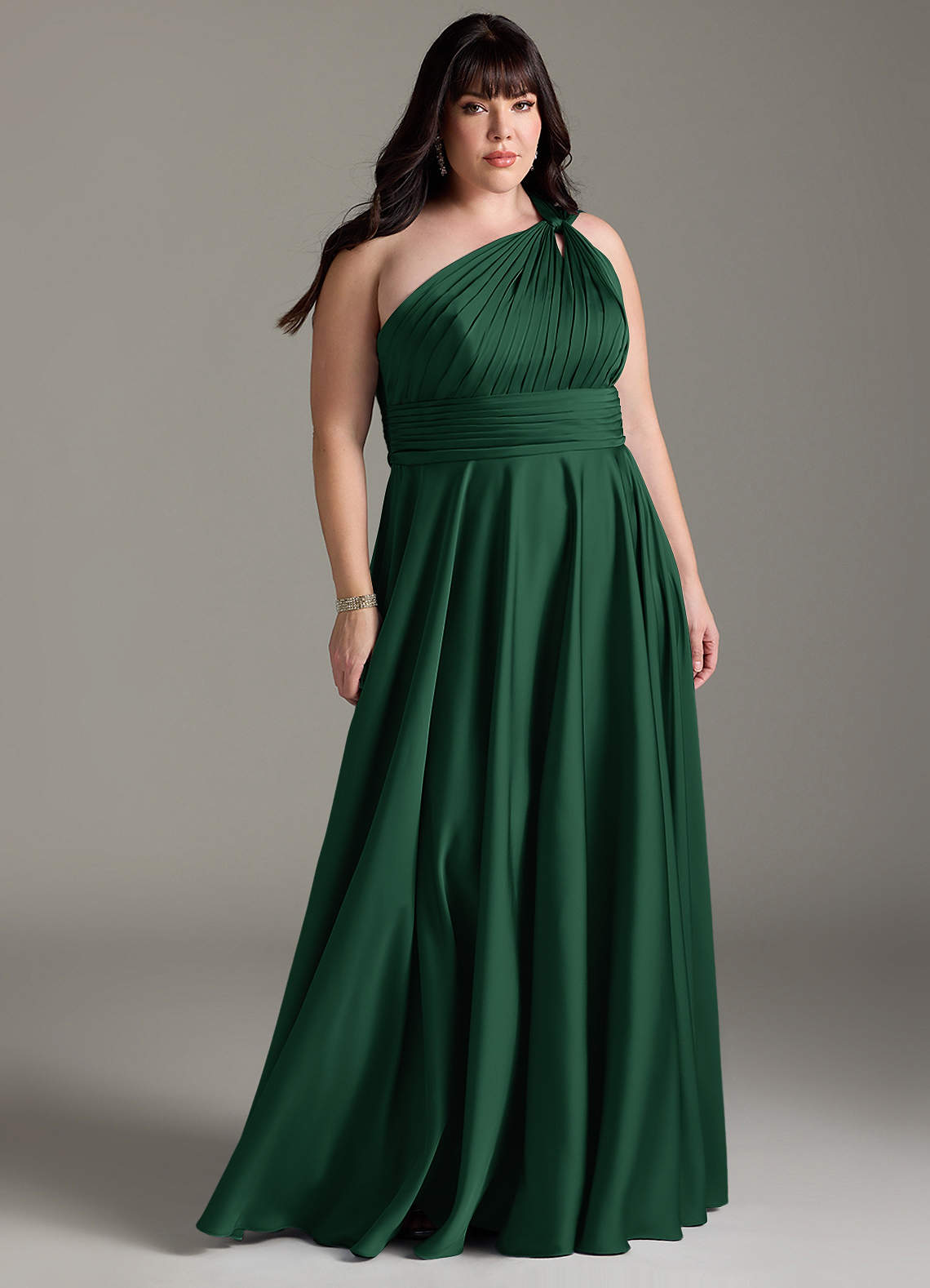 Azazie Charlize Bridesmaid Dresses Dark Green A-Line One Shoulder Stretch Satin Dress image1
