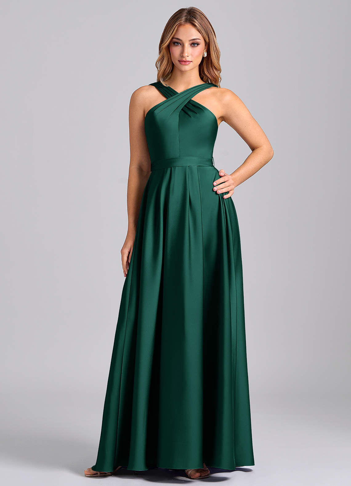 Azazie Dixie Emerald Stretch Satin Bridesmaid Dresses | Azazie
