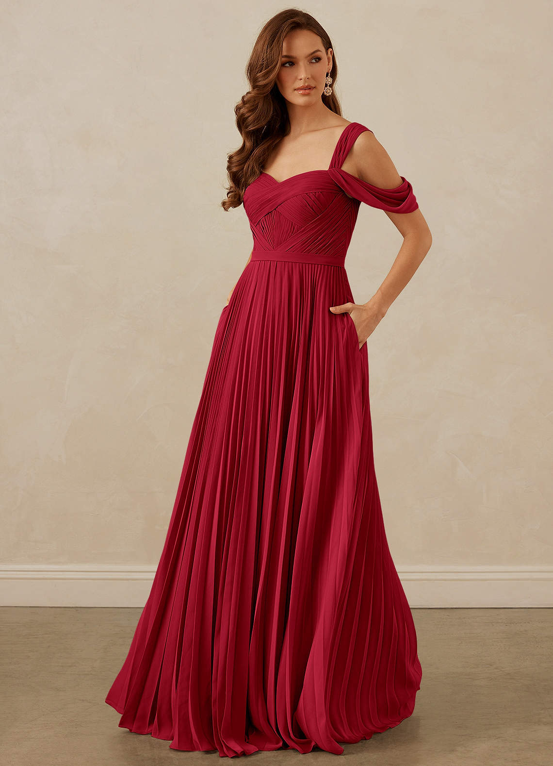 Christian Siriano Bridal for Azazie 1013 Bridesmaid Dresses Scarlet A-Line Off the Shoulder Chiffon Dress image1