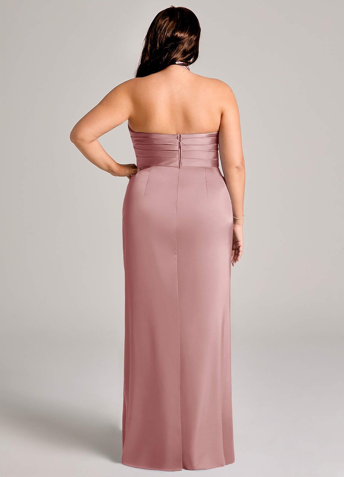 Azazie Jemma Bridesmaid Dresses Dusty Rose Sheath Pleated Stretch Satin Dress image8