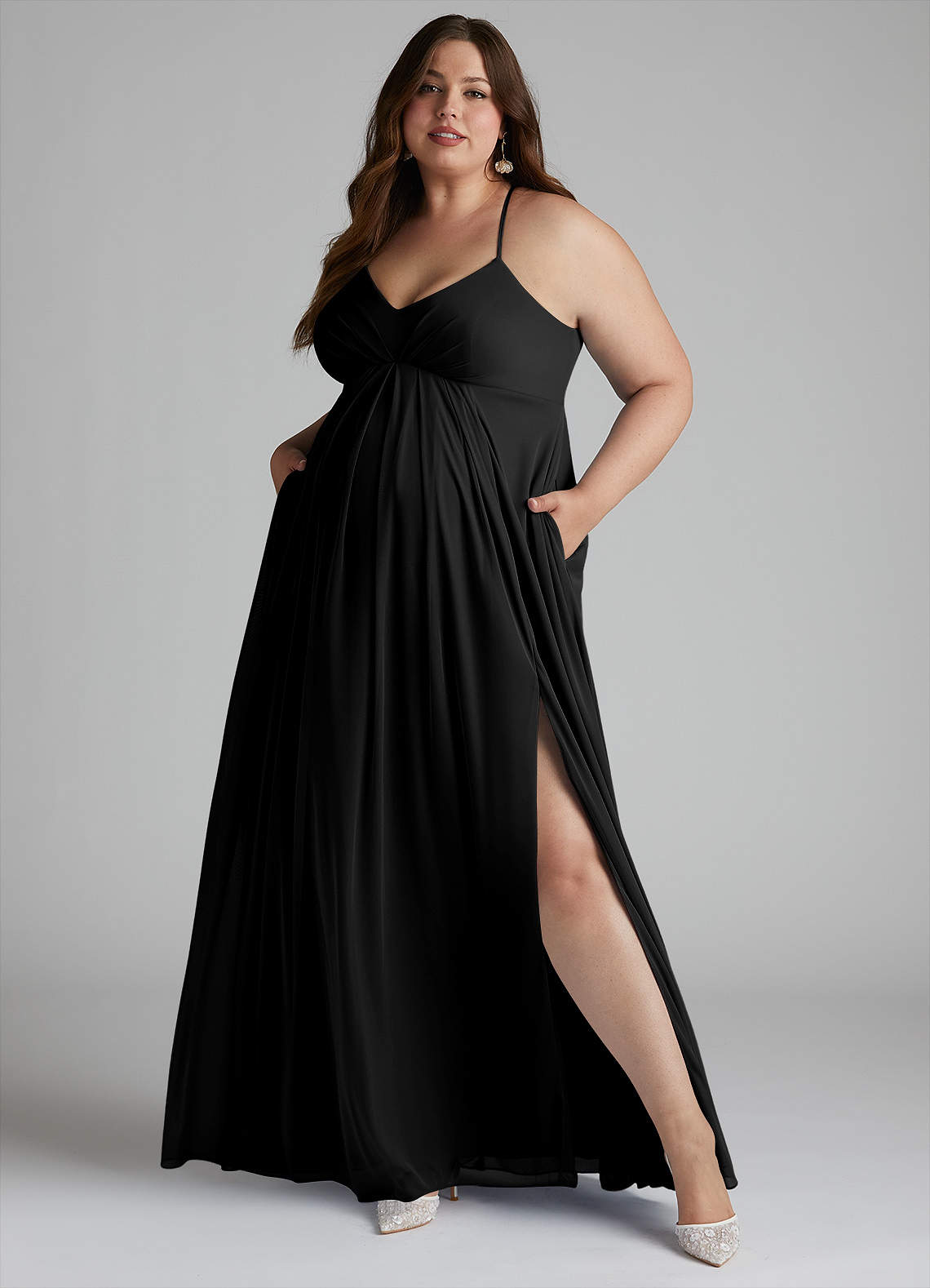 Azazie Annabelle Vestidos de dama de honra para maternidade Vestir Linha A Plissado Comprimento do chão Malha image8