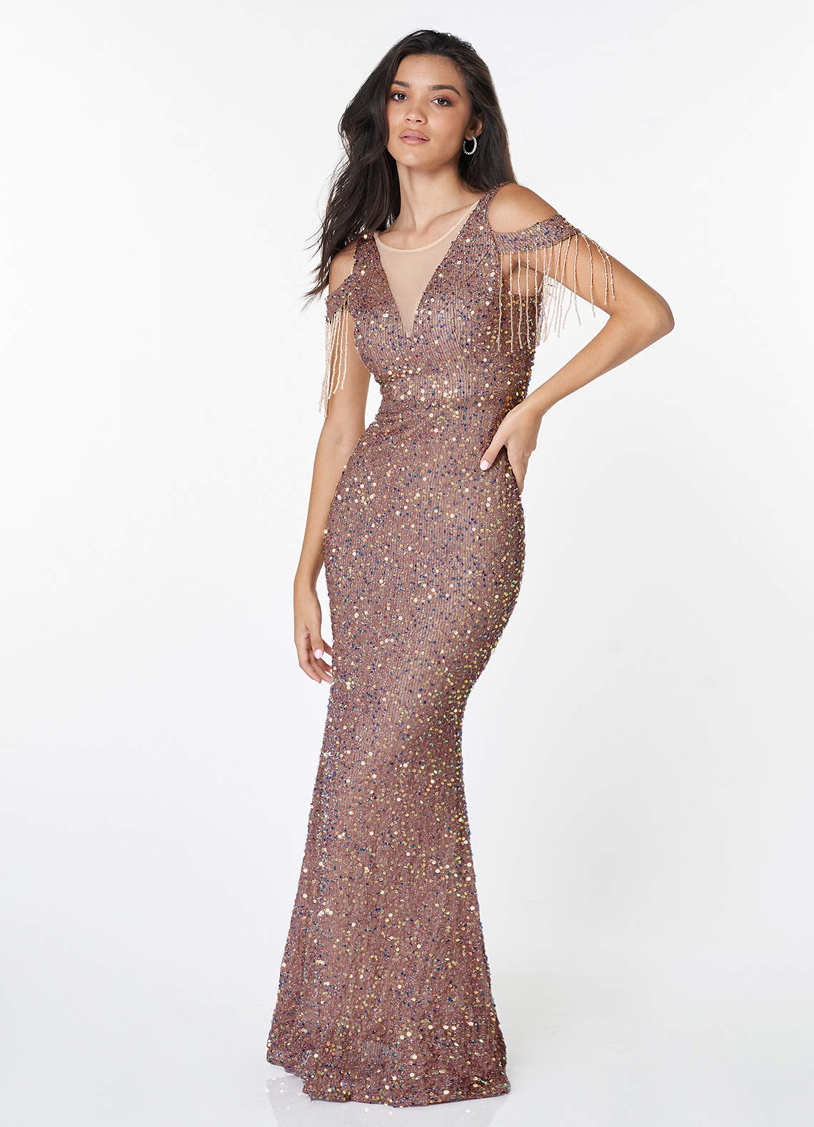 Regal Beauty {Color} Sequin Cold Shoulder Maxi Dress