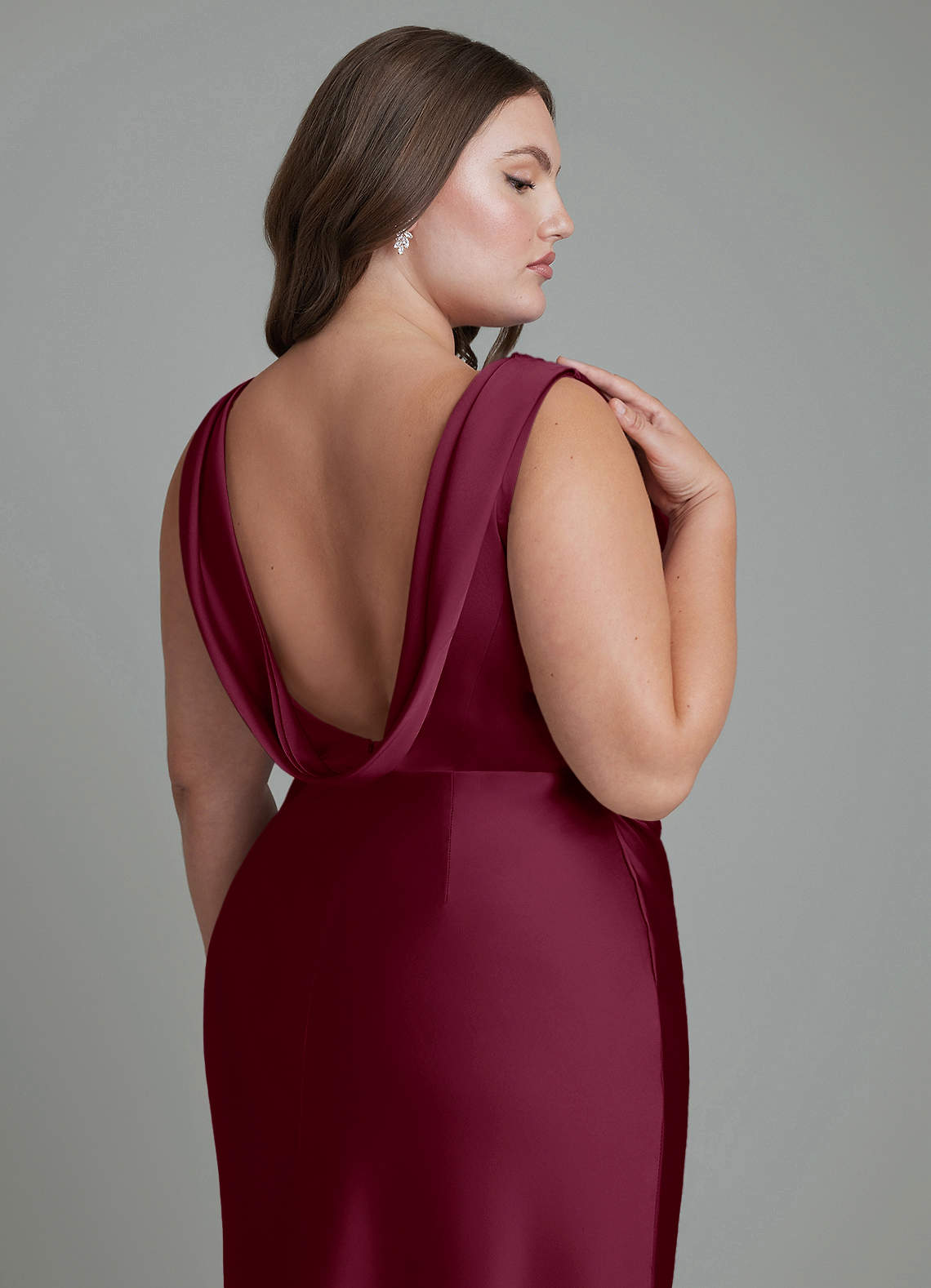 Azazie Kieryn Bridesmaid Dresses Mulberry Mermaid Pleated Stretch Satin Dress image13