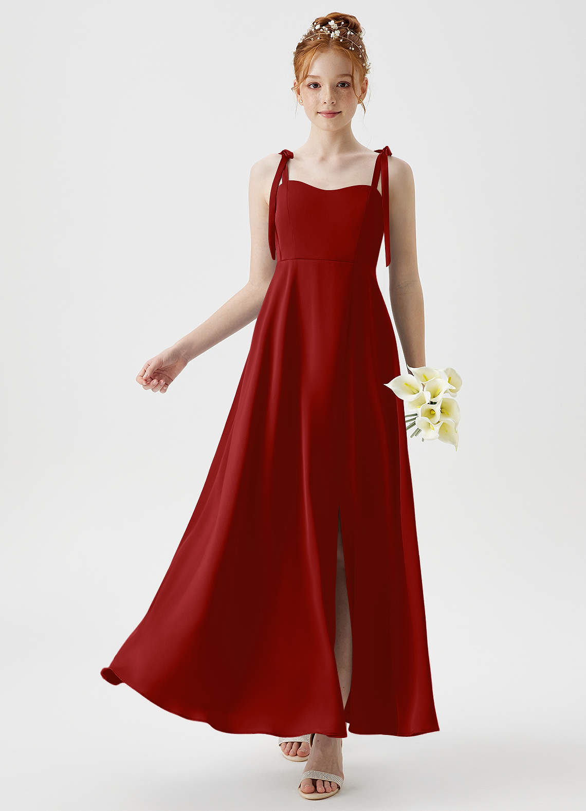 Azazie Rosey Junior A-Linie Herzausschnitt Stretch-Satin Kleid Granatapfelrot image1