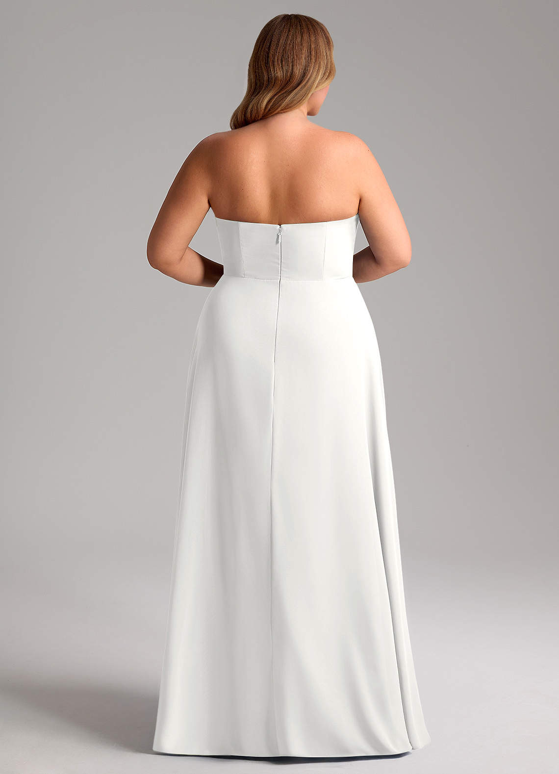 Azazie Wren Vestidos de damas de honor Vestido de Blanco de Gasa de Corte en A Convertible con Corte Lateral image13