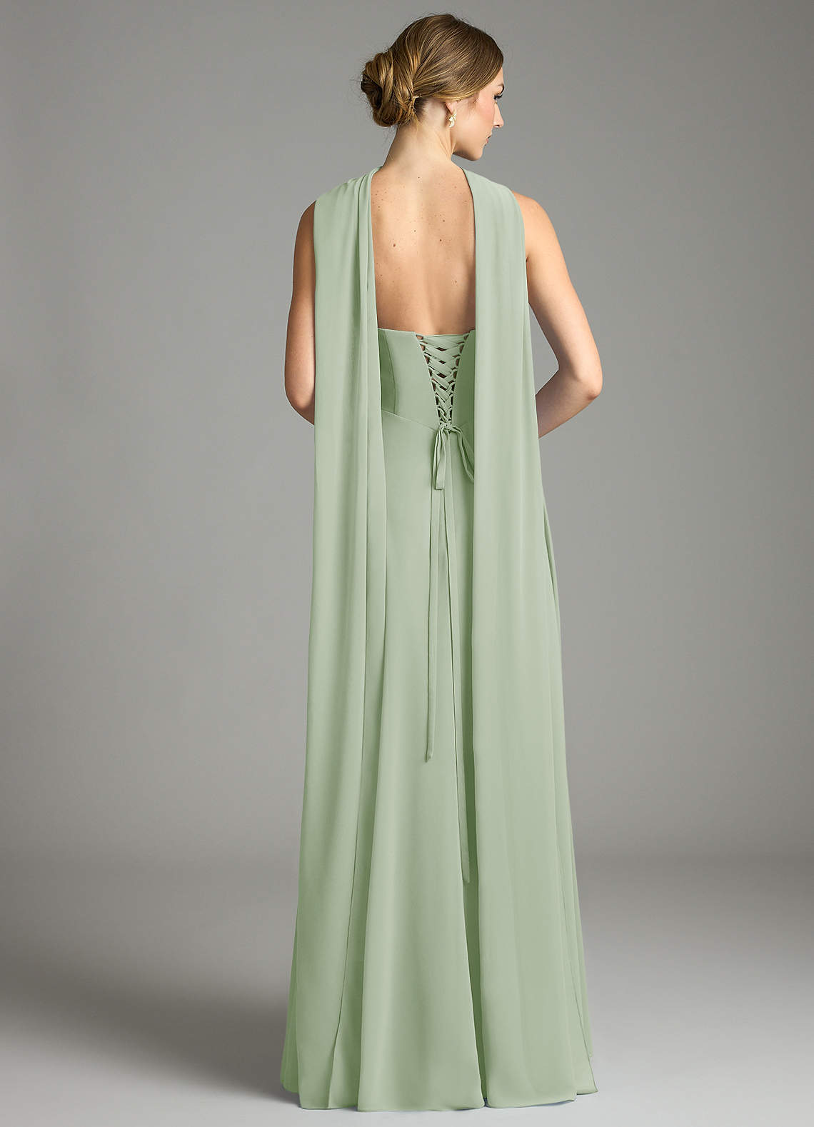 Azazie Ayla Abiti da Damigella Abito A-Line in Chiffon Scollo a Cuore Verde Salvia image10