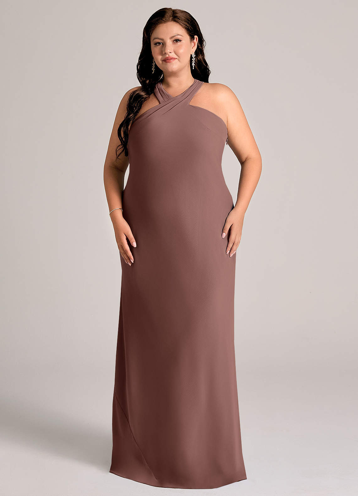Azazie Doretta Jurken voor bruidsmeisjes Jurk van Chiffon met Zeemeermin Geplooid Espresso image1