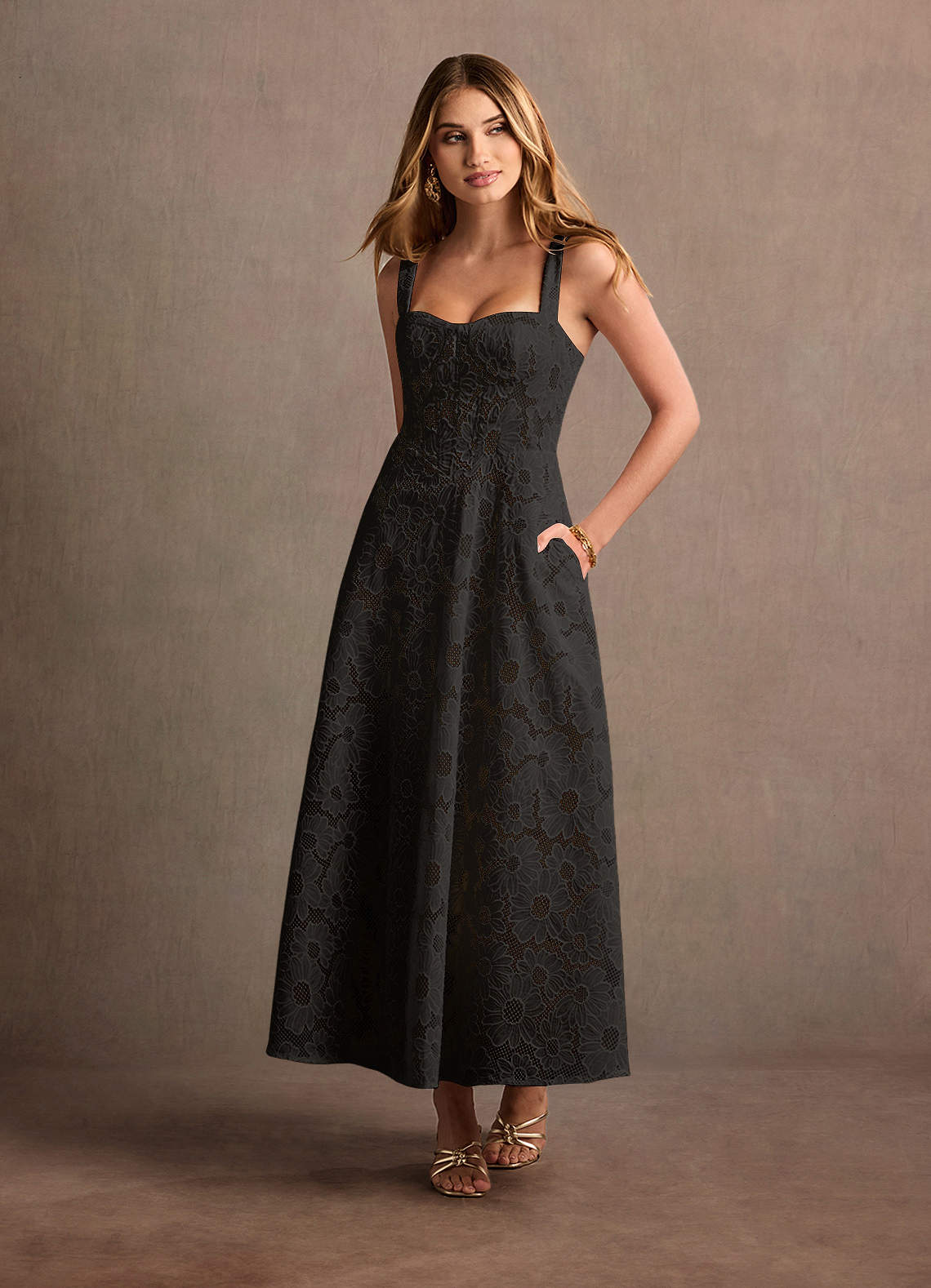 black lace cut out dress BLACK SHEER LACE SILK DRESS WITH CUT-OUT TOP | CULT MIA main image 1