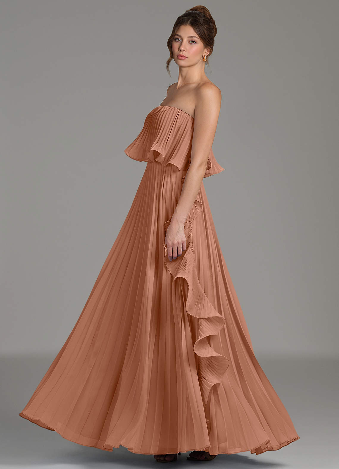bronzer bridesmaid dresses Azazie A-Line Strapless Floor-Length Chiffon Bridesmaid Dresses