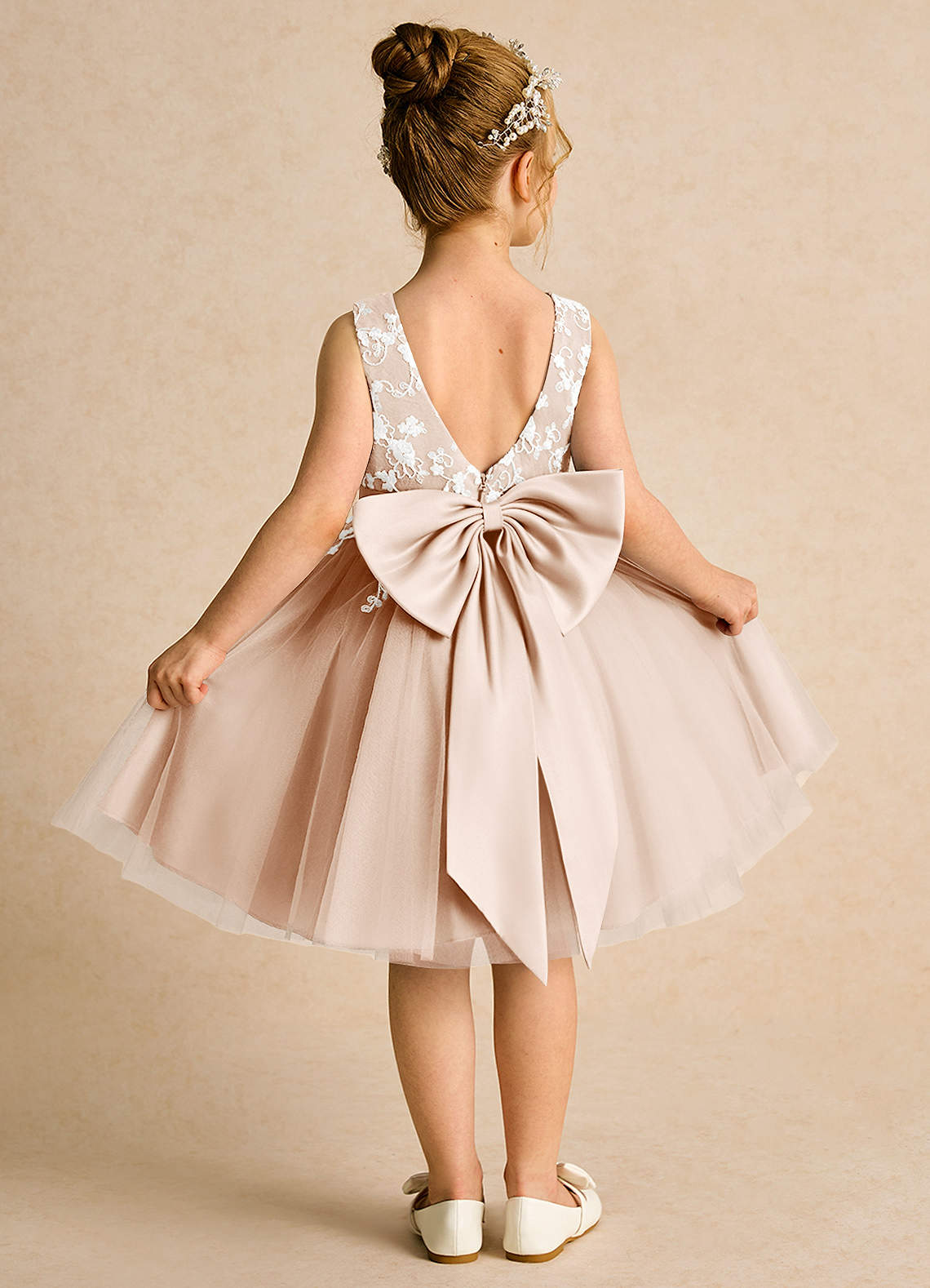 Azazie Butterfly Flower Girl Dresses English Rose A-Line Lace Dress image1