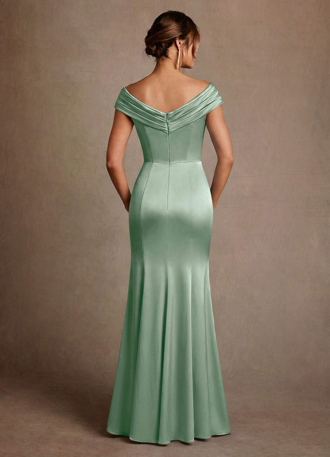 Azazie Aberdeen Mother of the Bride Dresses Agave Sheath Pleated Stretch Satin Dress image1