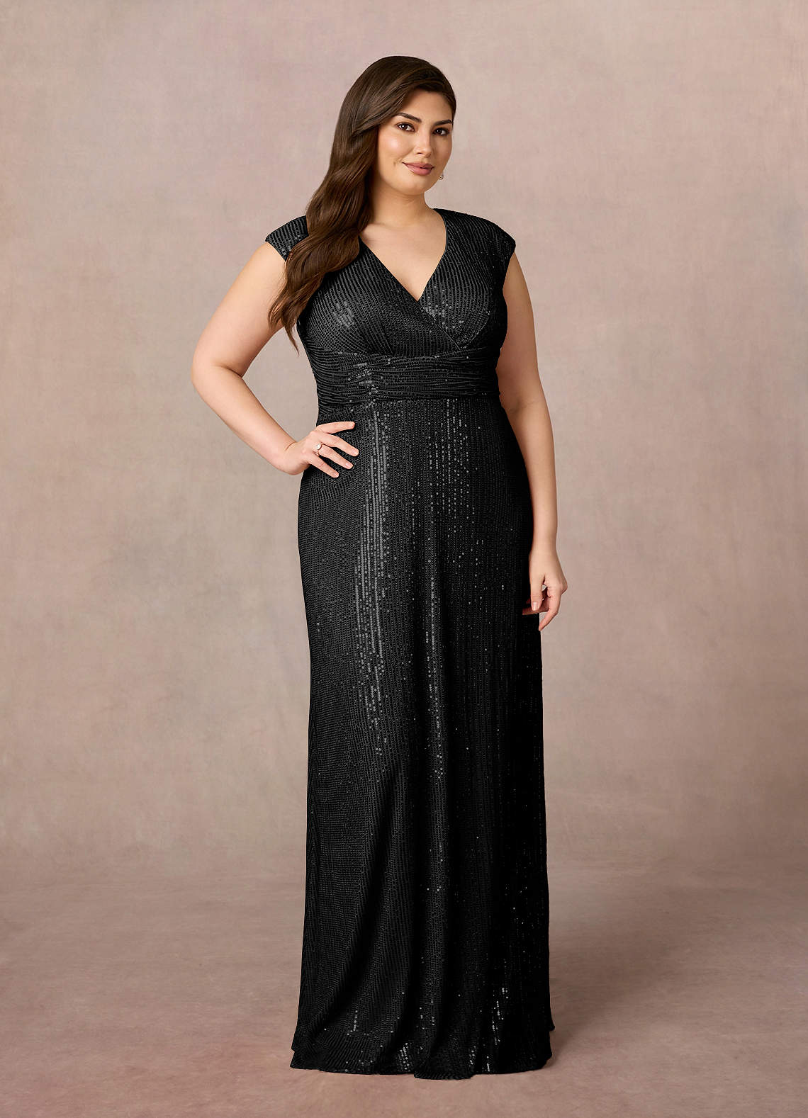 Upstudio Sacramento Black A-Line V-Neck Ruched Sequins Dress | Azazie