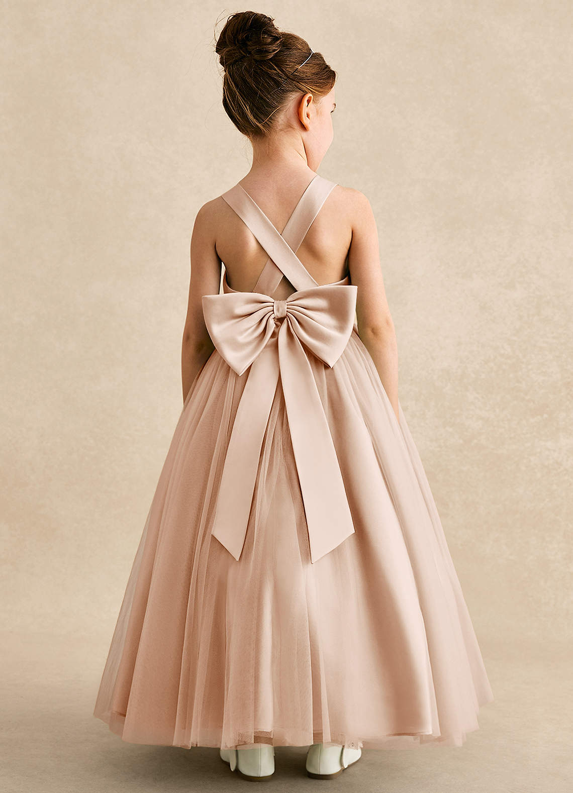 Azazie Peanut Flower Girl Dresses English Rose A-Line Strap Tulle Dress image1