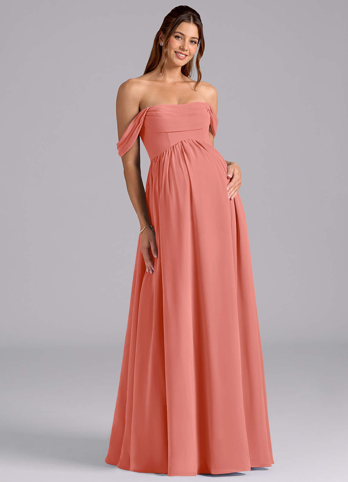 maternity bridesmaid dresses pink Azazie A-Line Strapless Floor-Length Chiffon to suit different body freestyle Simple dark blue satin Size:XXS
