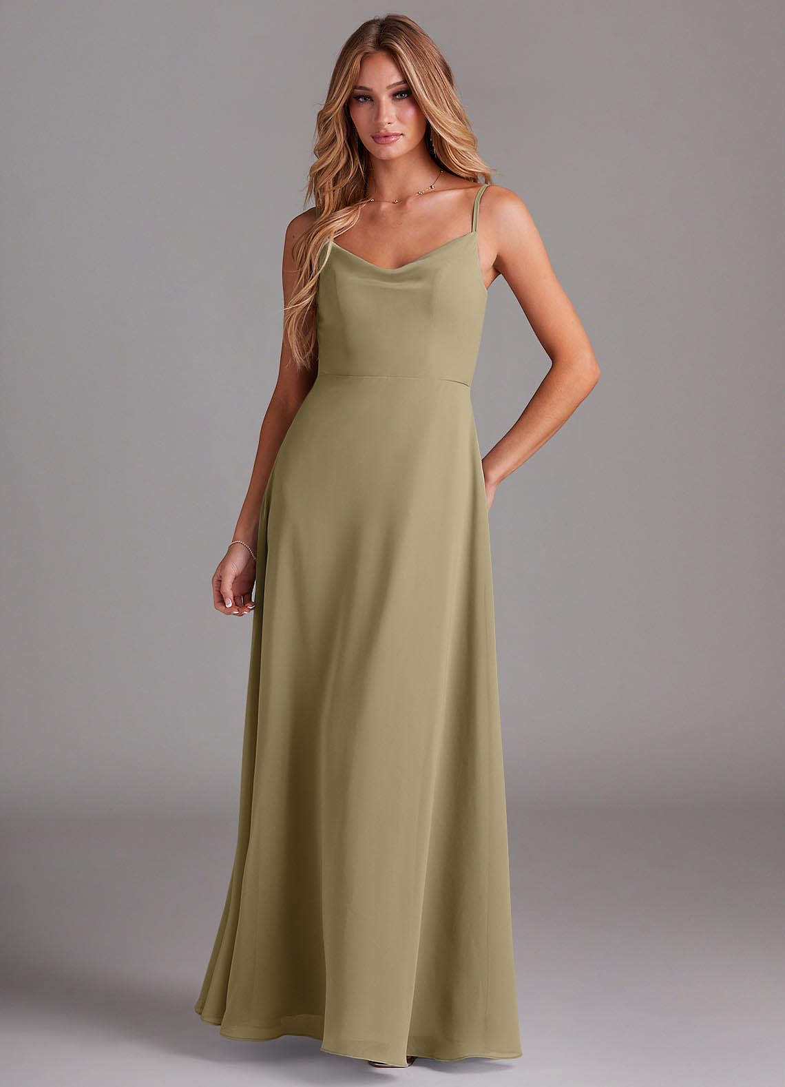 Azazie Daenerys Jurken voor bruidsmeisjes Jurk van Chiffon met A-Lijn Frock Mosgroen image1