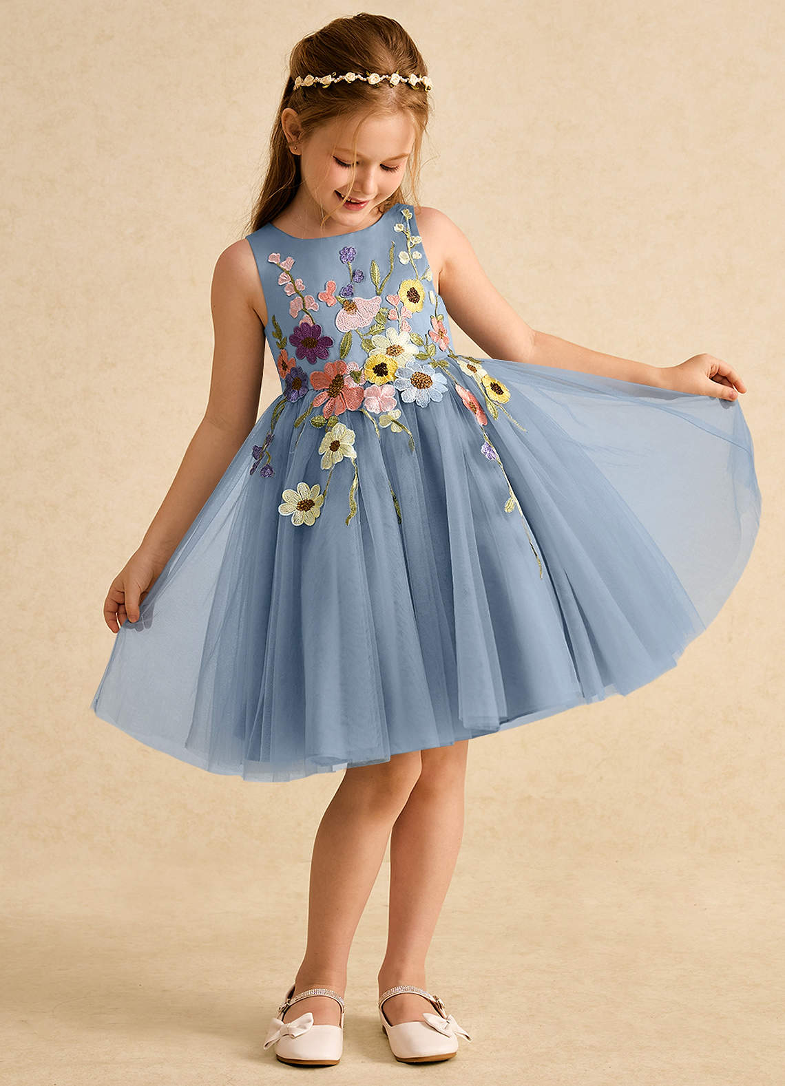 Azazie Prima Flower Girl Klänningar Klänning A-Line i Tyll Rosett image2