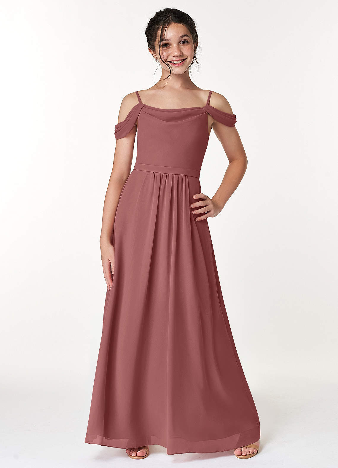 Azazie Alivia Junior Amethyst A-Line Off the Shoulder Chiffon Dress image1