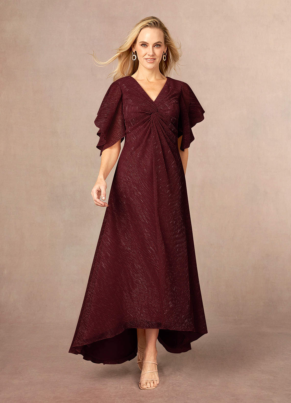 Azazie Mollina Ruby A-Line Ruffle Flutter Sleeve Metallic Mesh Dress Ready  to Ship | Azazie