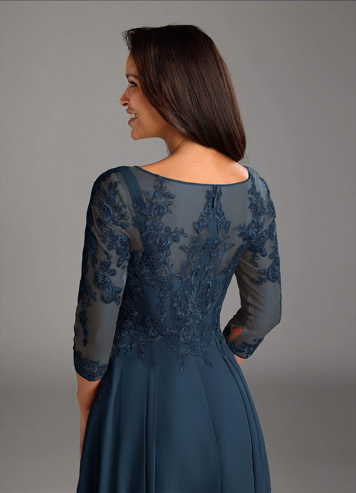 Azazie Marge Mother of the Bride Dresses Dark Navy A-Line Scoop Lace Chiffon Dress image3