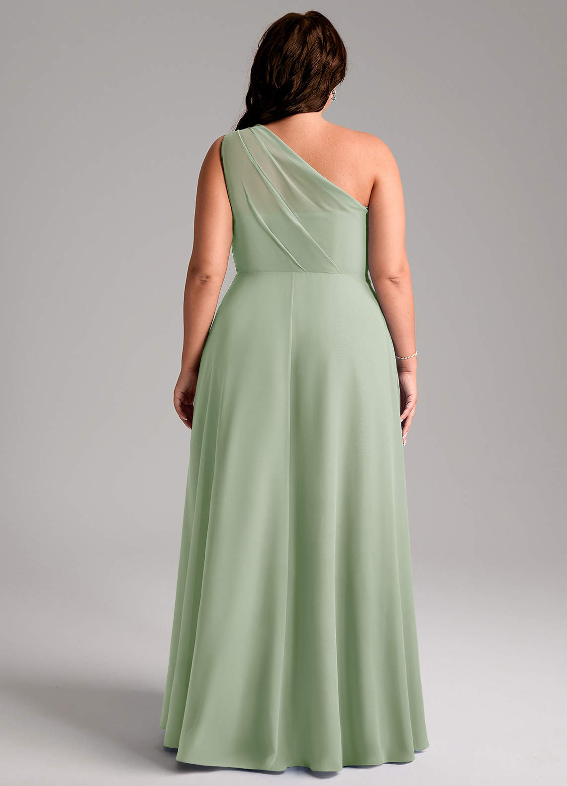Azazie Phaedra Vestidos de madrinha de casamento Vestido Dusty Sage de Chiffon de Linha A com Um ombro image9