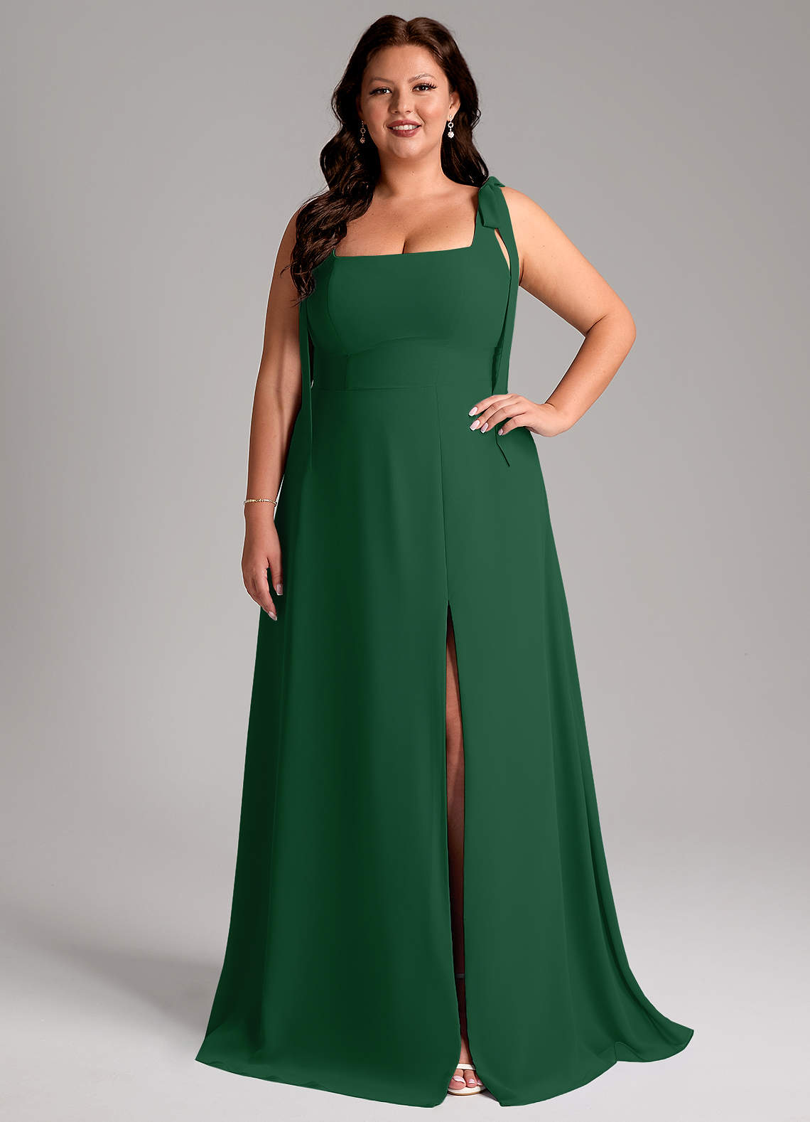 Azazie Debra Bridesmaid Dresses Dark Green A-Line with Pockets Chiffon Convertible Dress image1