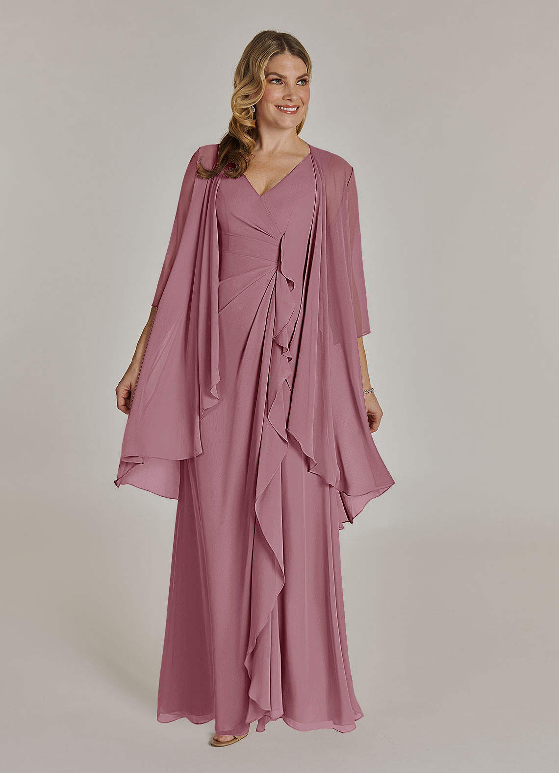 Azazie Manuella Mother of the Bride Dresses Vintage Mauve A-Line V-Neck Pleated Chiffon Dress image1