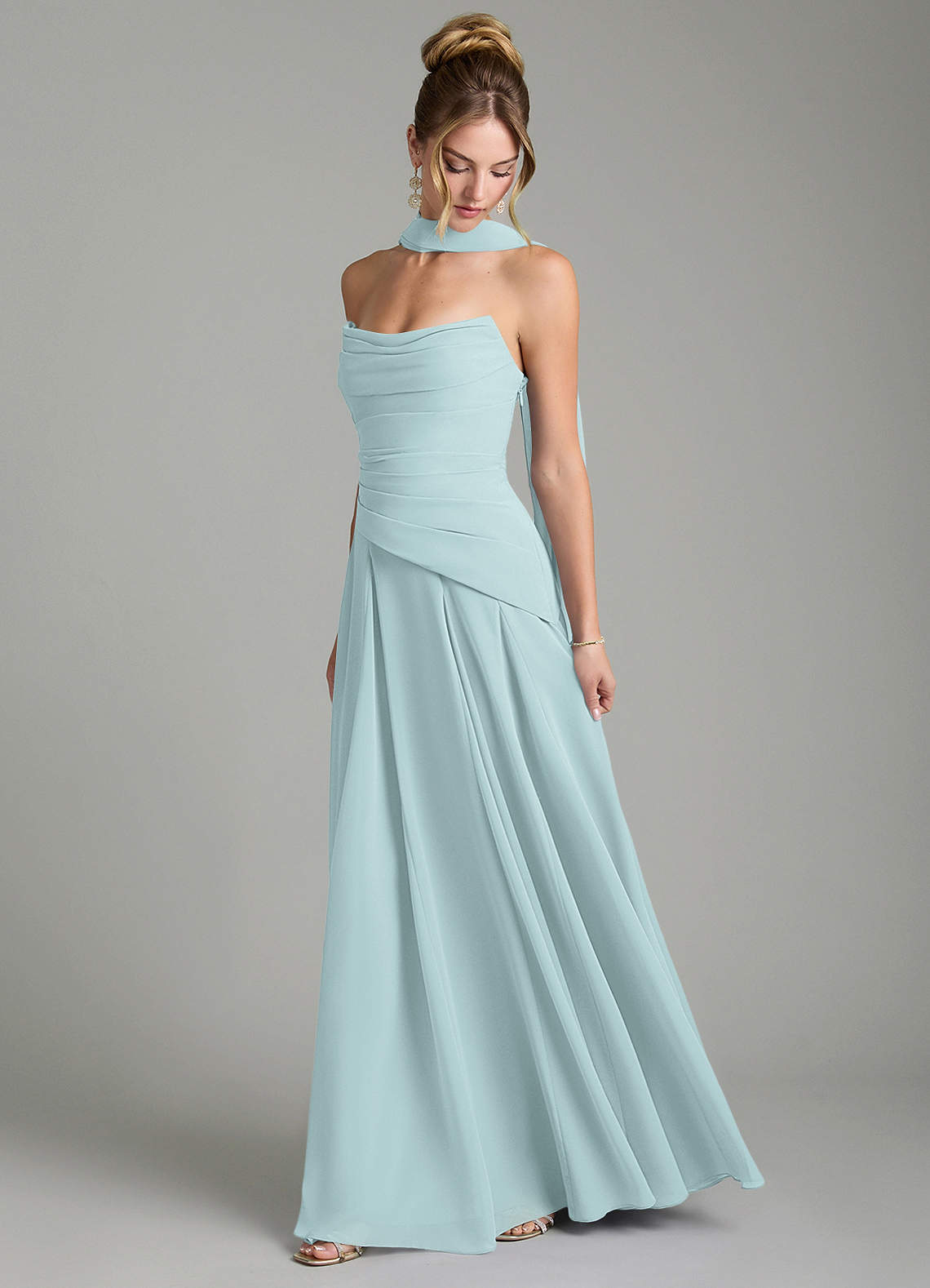 Azazie Gabriela Bridesmaid Dresses Mist A-Line Corset Chiffon Dress image3