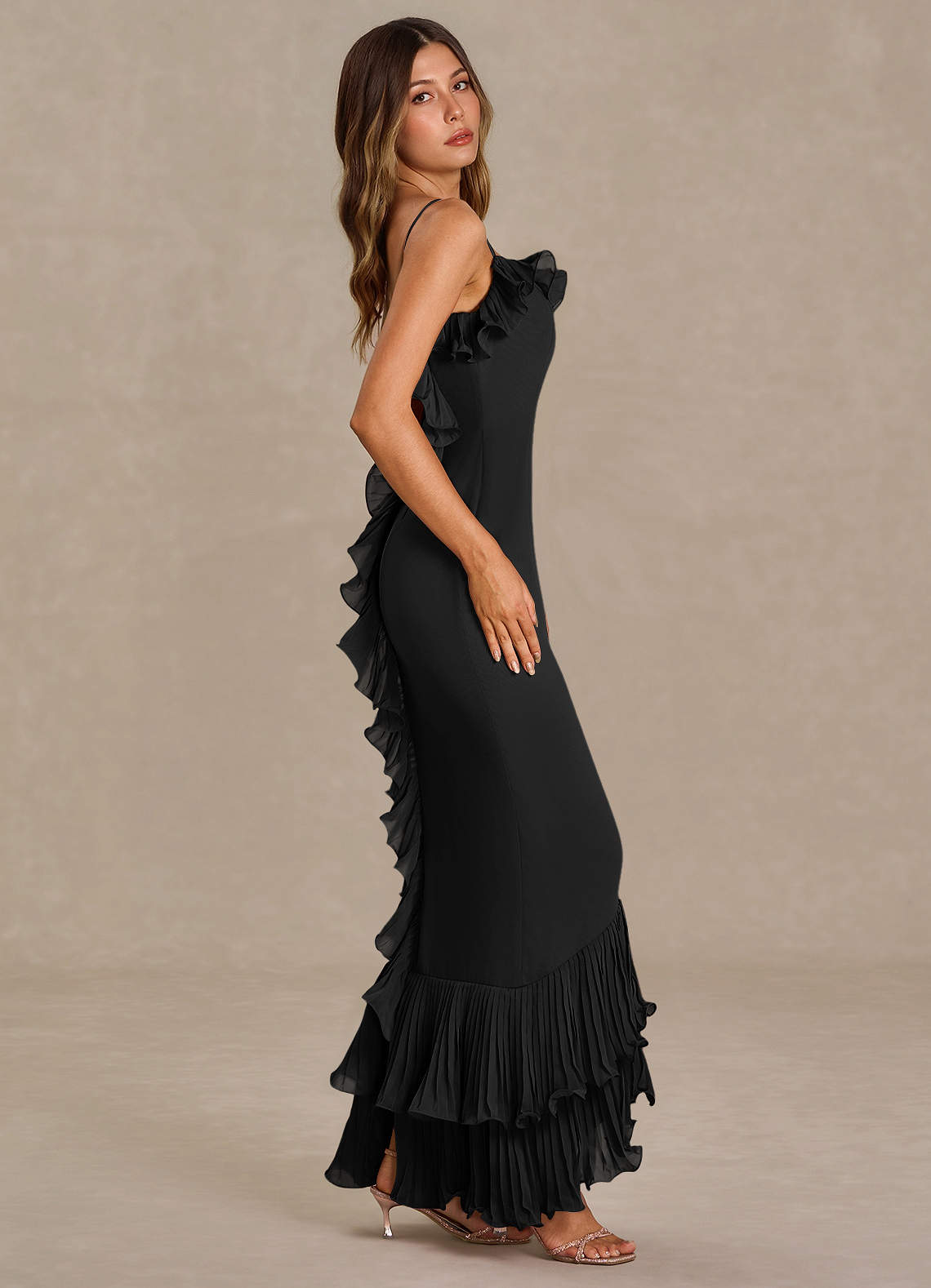 Vionette Black Ruffle Maxi Dress Ready to Ship | Azazie
