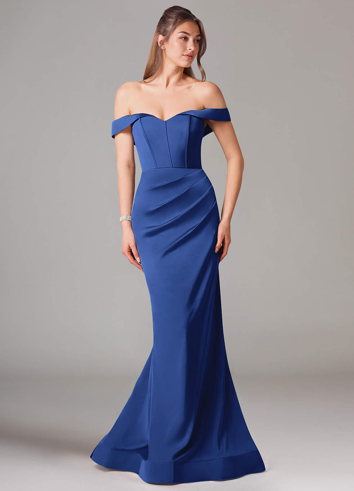 Azazie Everly Royal Blue Stretch Satin Bridesmaid Dresses | Azazie UK