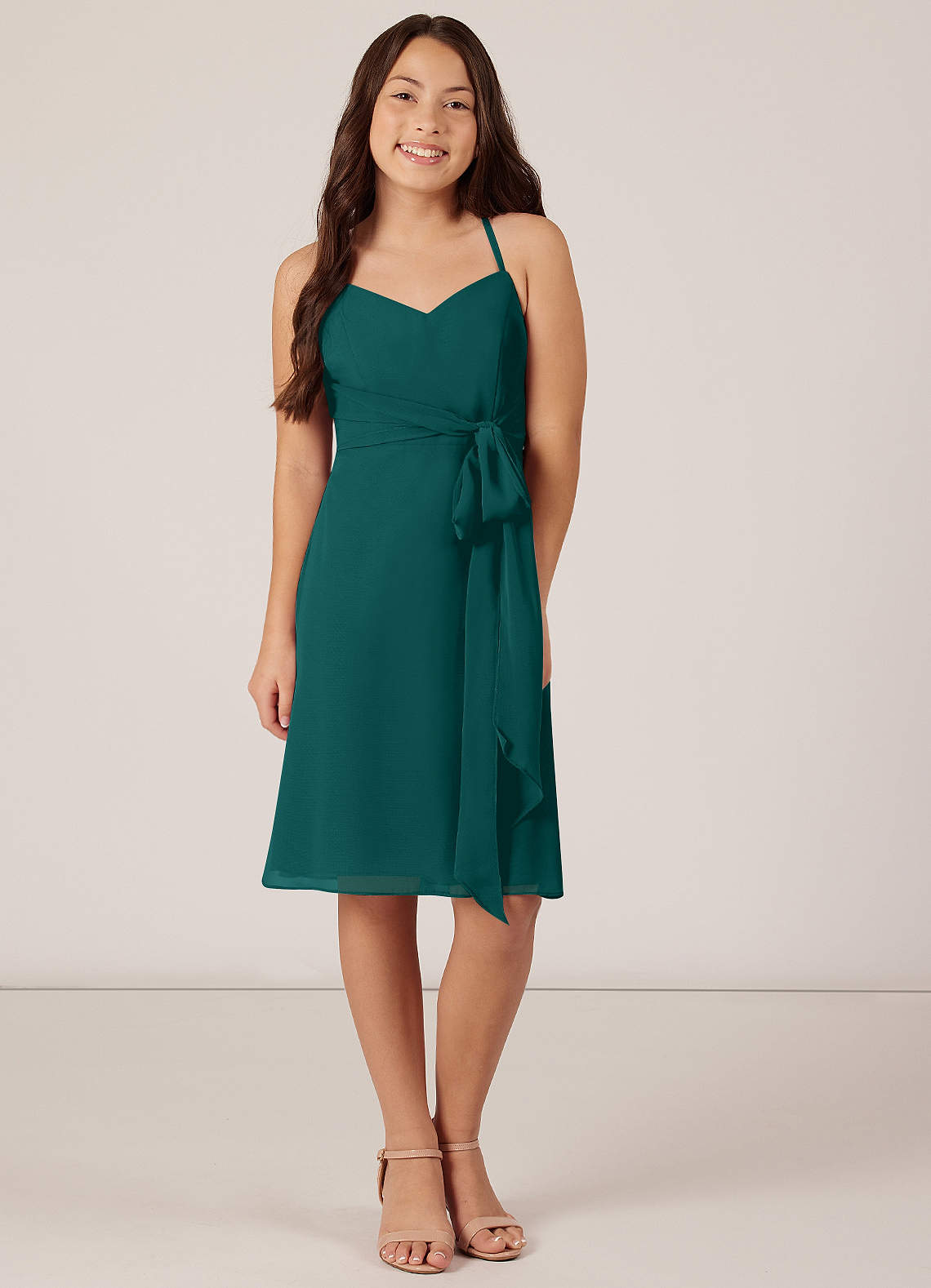 Azazie Doll Junior Peacock A-Line Bow Chiffon Dress image1