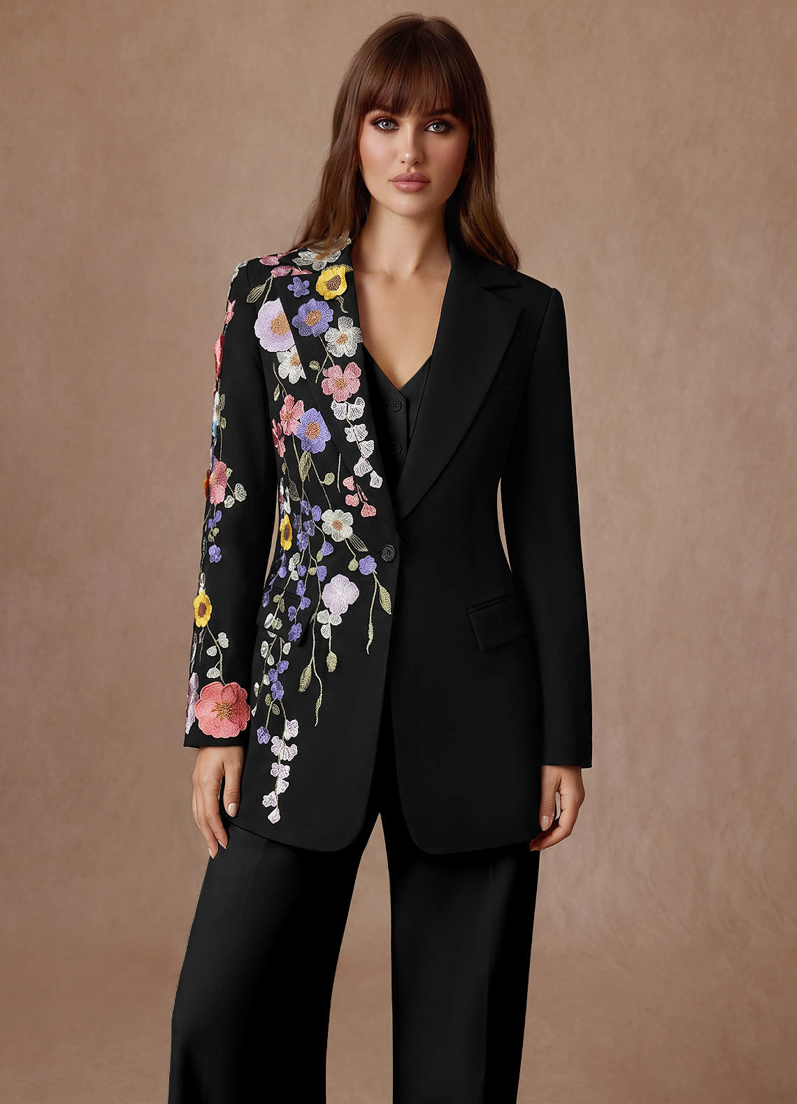 front Elodie Black Refined Weave Floral Tailored Blazer