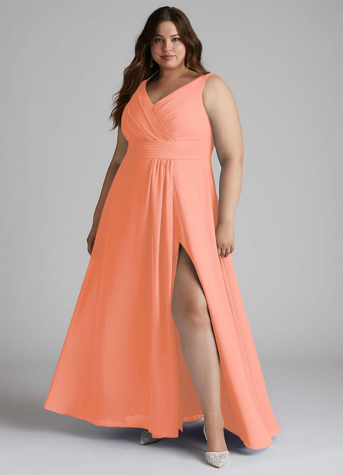 Azazie Karina Bridesmaid Dresses Sunset A-Line Pleated Chiffon Dress image1