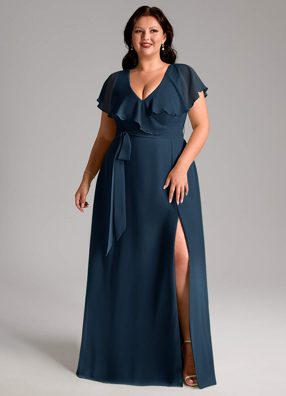 women's navy blue bridesmaid dresses Azazie Lainey Dark Chiffon shades of blue bridesmaid dresses